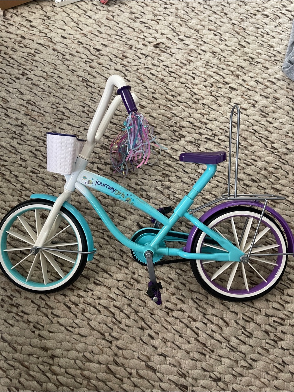 Turquoise & Purple Kids Bicycle with White Basket